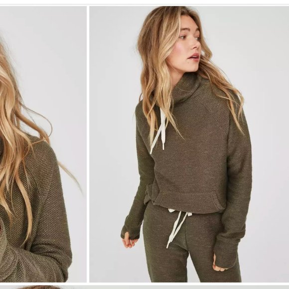 OFFLINE By Aerie Snowday Mock Neck Sweatshirt Washed Olive - Picture 3 of 3
